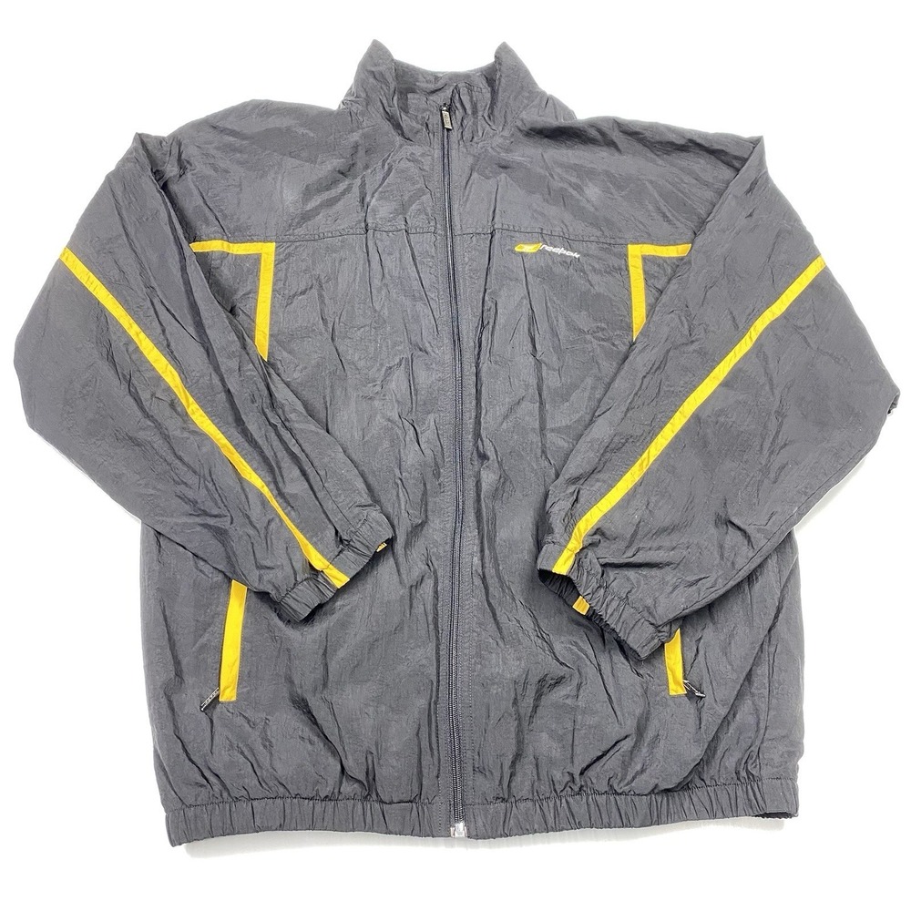 Vintage Reebok Retro Black Yellow Windbreaker Jacket Coat Reebok Tags Size M Y2K